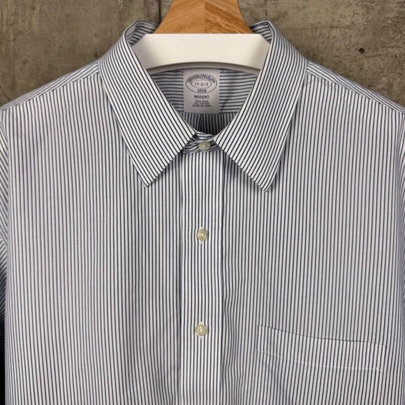 Brooks Brothers Other - Brookss Brothers 1818 Regent Non-Iron Dress Shirt 17-2/3 Navy Stripe Cotton